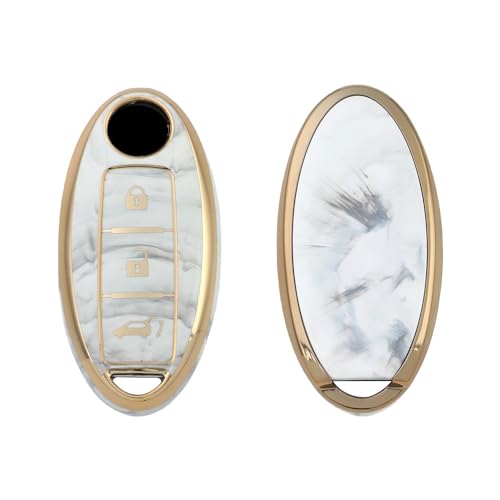 Image of Keyzone TPU Key Cover Compatible for Nissan Micra, Sunny, Micra Active, Magnite, Teana 3 Button Smart Key (Marble)