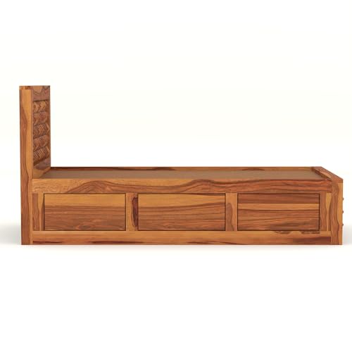 Image of Solid Sheesham Wood Single Size Bed with Box Storage for Bedroom Living Room Single Cot for Home Wooden Palang for Hotel (Honey, Size 6 * 3)