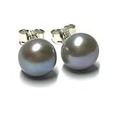 Ohrstecker 925 Silber echte Perle grau 9mm Süßwasserzuchtperle Klassiker Ohrring