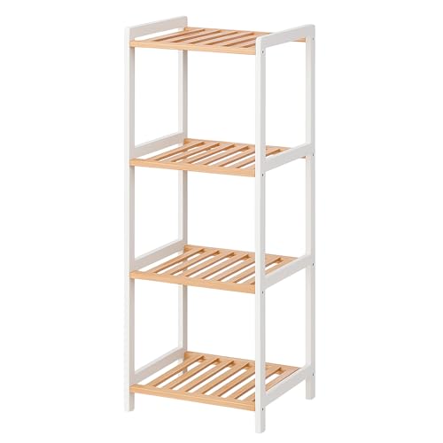 TIENDA EURASIA – Estanterias Almacenaje | Material Bambú y Madera de Pino | Medidas Montado 4 Estantes 30x35x100 cm y 3 Estantes 35x30x70 cm | Peso Máximo 30 Kg | Requiere Montaje (Blanco 4 Estantes)
