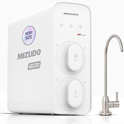 Tankless Reverse Osmosis System, Mizudo Pureflo Mini-Size 8 Stage Under Sink RO Water Filter, 400GPD, 3:1 Pure to Drain, NSF Certified TDS/PFAS Filtration, Under Counter Kitchen Purifier for Drinking