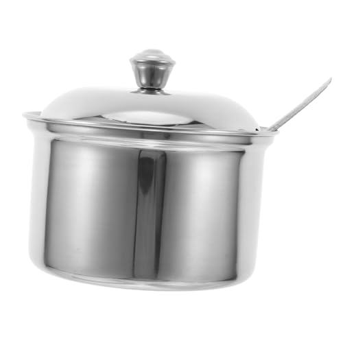 OFFSCH Stainless Steel Condiment Jar with Lid and Spoon Seasoning Container Airtight Spice Jar for Kitchen Storage Sugar Bowl for Coffee and Tea Size M