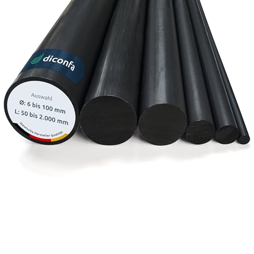 diconfa PVC Rundstab schwarz AUF Maß - AUSWAHL: Ø 20 x 1000mm - Ø: 6 bis 100mm - LÄNGE: 50 bis 2000mm entgratet Kunststoff-stange - Hart Vollmaterial Rund-stock robust langlebig