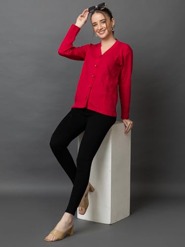 Image of Wear lusso Women's Woolen V-Neck Buttoned Full Sleeve Cardigan Self Design Soft Wool Fabric Winter Wear Pure Wool Sweater with Pockets Stylish Outdoor and Office Wear Girls