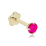 AVORA 14K Yellow Gold 3mm (0.1 carat) Round Ruby Cartilage Piercing Flat Back Earring Body Jewelry (18 Gauge)