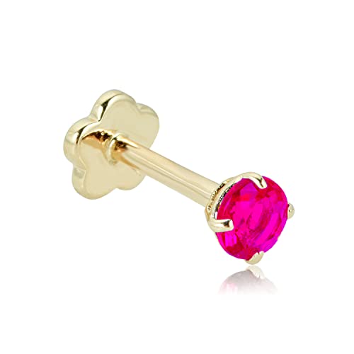 Image of AVORA 14K Yellow /White Gold 3mm Round Simulated Diamond (0.1 carat) Cartilage Piercing Flat Back Earring Body Jewelry (18 Gauge) - Emerald, Ruby, Amethyst, Sapphire, Sim. Diamond
