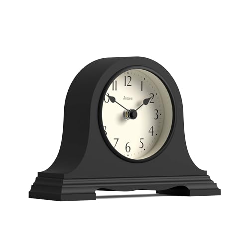 Jones Clocks Speakeasy small mantel clock | Classic Napoleons hat design | Black | Contemporary classic style for desk table shelf or bedside