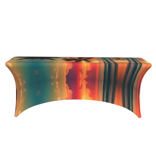 Nappe lavable élasthanne motif tropical housse extensible table 1.8m