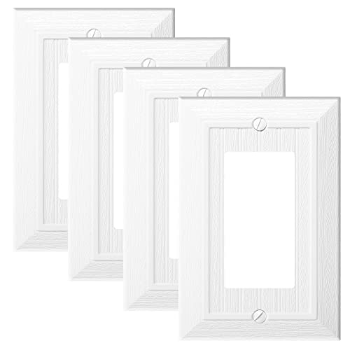 Switch Plate Outlet Cover, Vintage Retro Wood Grain Design(single Decorator-4 Pack, White)