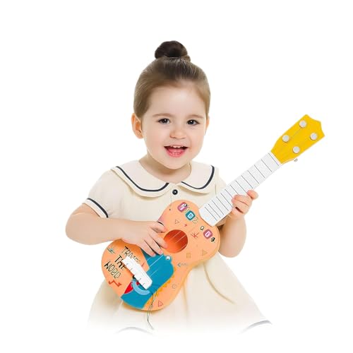Instrument de musique enfant : guitare acoustique jaune dinosaure