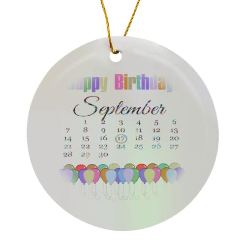 3dRose Birthday on September 17th, Colorful Happy Circle Porcelain Ornament