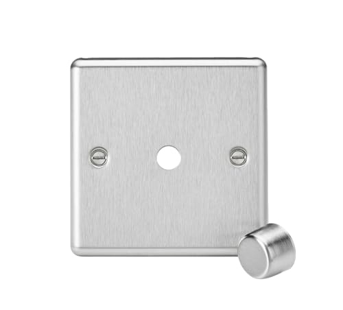 Knightsbridge 1G Dimmer Plate with Matching Metal Dimmer Cap - Brushed Chrome