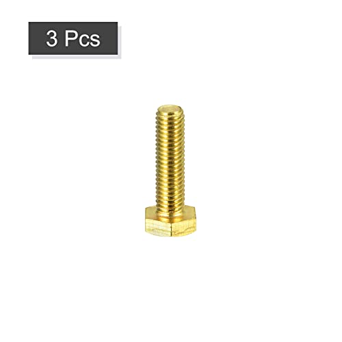 Image of uxcell Brass Hex Bolts, M8x30mm 3pcs Fully Thread Grade 4.8 Solid Brass Hexagon Head Bolt Machine Screws for Machinery