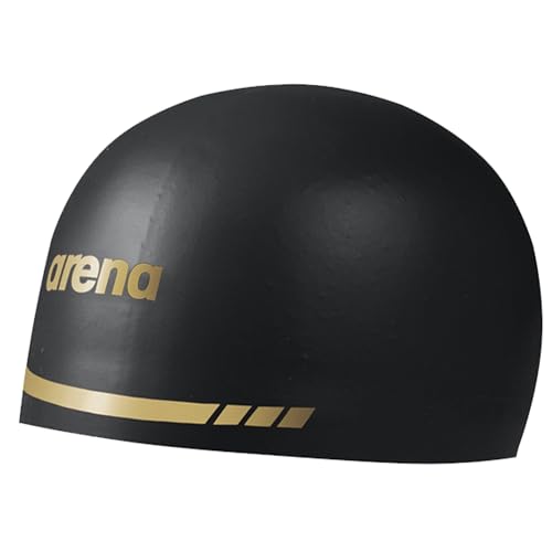 Image of Arena 3D Soft USA Unisex Adult Silicone Swim Cap for Men and Women Swimming Pool Practice and Racing Swim Kit, Black /Gold, Large