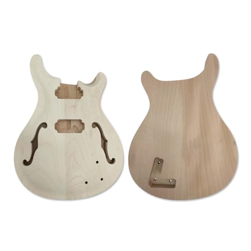 Yinfente Unfinished Semi Hollow Mahogany Maple Cap Curved Top Electric Guitar Body Replacement