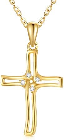 Blocaci 14K Yellow Gold Cross Necklaces for Women Girls Moissanite Cubic Zirconia Pendant Necklaces Anniversary Valentine's Day Jewelry for Women, 16+1+1 inch (Style 1)
