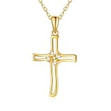 Blocaci 14K Yellow Gold Cross Necklaces for Women Girls Moissanite Cubic Zirconia Pendant Necklaces