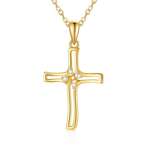 Blocaci 14K Yellow Gold Cross Necklaces For Women Girls Moissanite Cubic Zirconia Pendant Necklaces Anniversary Valentine's Day Jewelry For Women, 16+1+1 Inch (Style 1) #TOP3