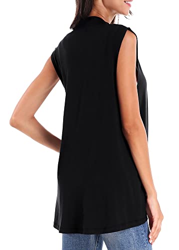 Women's Sleeveless Cardigan Open Front Vest Lightweight Cool Coat (M, Black) #TOP4