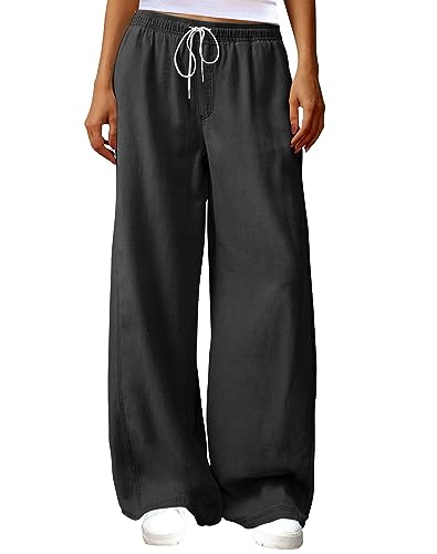 Minthunter Women's Casual Wide Leg Jeans Low Rise Drawstring Waistband Loose fit Denim Pants