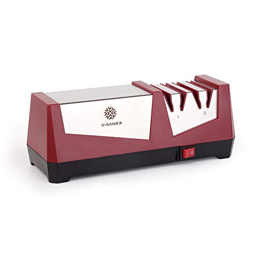 Preisvergleich Produktbild HYwot Professional Elektrischer Messerschärfer, Bester Küchenschärfer mit Diamant, Haushaltsschärfsystem, Automatischer Schneller Festwinkelmesserschärfer,Red