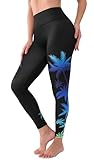 ATTRACO Women's Swim Leggings Sun Protection Surf Leggings Coconut Tree Swim Pants Balck L