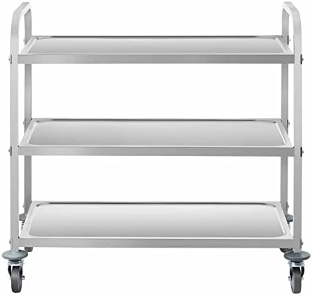 Royal Catering RCSW 3A Serving Trolley Tea Trolley Kitchen Trolley Cart with Wheels (3 Shelves, Load Capacity 150 kg, Tray Spacing 28,3 cm, Ram Protection) Stainless Steel