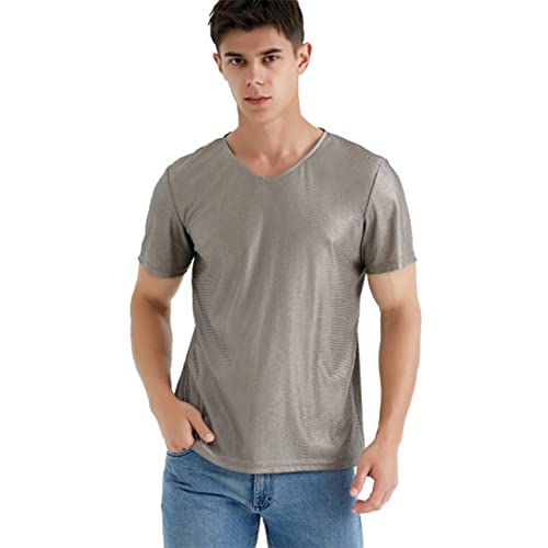 ZKFDP EMF Men A Radiation T-Shirt, RF Radiation Protective Knitted Silver Fiber Men's T-Shirt 5g comunicación EMF Shielding T-Shirt,V Neck,XXL Cover