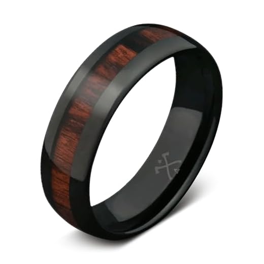 Manly Bands | The Cowboy | Black Mens Wedding Band | Ring Sizes 5-17! | 8mm Width | Mens Tungsten Wedding Band with Koa Wood Inlay | Country Wedding Ring for Men | Mens Comfort Fit Wedding Band