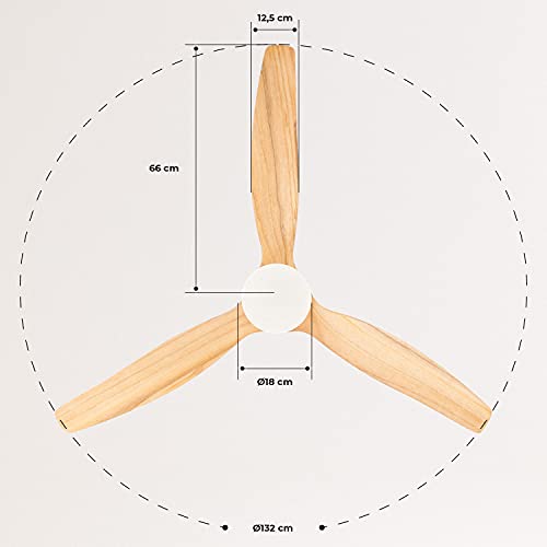 Miniatura 7 de Create Windcalm Ventilador De Techo Con Luz Blanco Madera Natural Y Mando 40w, Silencioso, Ø132 Cm, 6 Velocidades, 3 Temperaturas De Luz, Temporizador, Función Verano-Invierno