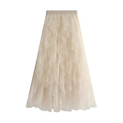 JMSUN Saia feminina elástica tutu tule em camadas com babados em camadas saia de malha midi com forr
