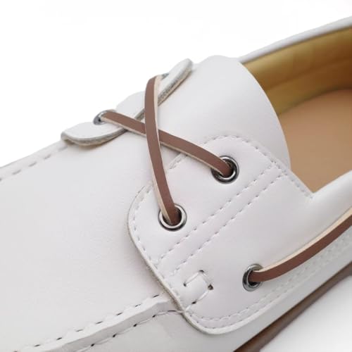Chaussures bateau classiques en cuir marron et blanc, style mocassin à œillets - 6