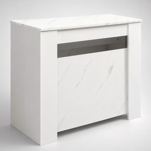 Image of Extendable Dining Table, Transformer Console to Dining Table for 12 People, Folding Space Saving Dining Room Table for Small Spaces, White Marble