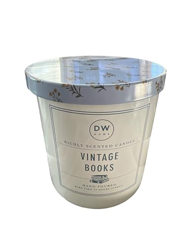 DWHome DW Home Vintage Books Hand Poured Single Wick Candle 8.6 Oz, Medium, White