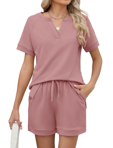 Image of LOMON Womens Two Piece Sets Summer Lounge Sets Sweatsuit Shorts Set Casual Matching Sets
