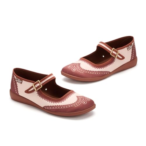 Image of Hot Chocolate Design Women's Mary Jane Flat Shoes - Mary Jane Flat Dress Shoes with Non-Marking Rubber Sole Adjustable Buckle-Strap, Adjustable Buckle-Strap and Cushioned Inner Sole with Arch Support