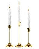 Gold Taper Candle Holders for Pillar Candles, Brass Candlestick Holders, Skinny Candle Holder Decor for centros de mesa Table Centerpiece