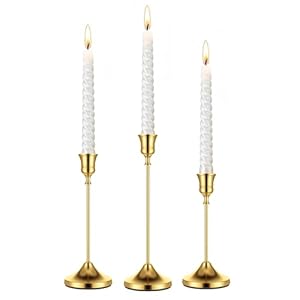 Gold Taper Candle Holders for Pillar Candles, Brass Candlestick Holders, Skinny Candle Holder Decor for centros de mesa Table Centerpiece