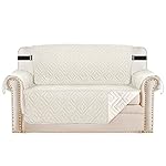 H.VERSAILTEX Reversible Loveseat Cover Furniture Protector Anti-Slip Water Resistant 2 Inch Wide Elastic Straps Couch Covers Pets Kids Fit Sitting Width Up to 46"(Love Seat: 75" x 90", Ivory/Beige)