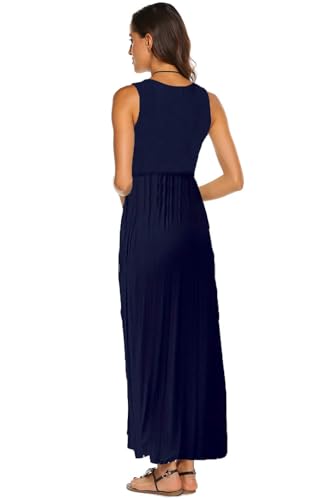 Image of Hount Women's Summer Sleeveless Striped Flowy Casual Long Maxi Dress with Pockets