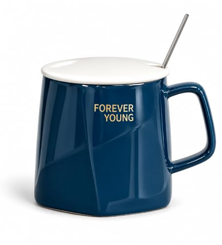 Image of Vasukie 3D Coffee Mug with Lid & Steel Spoon, Mugs for Coffee, Rakhi for Brother, Gifts for Woman,Birthday Gift, Ceramic Mug, 3D Coffee Mug (Drak Blue)