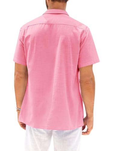 Runcati Mens Hawaiian Shirt Short Sleeve Button Down Summer Beach Vacation Cotton Linen Shirts2