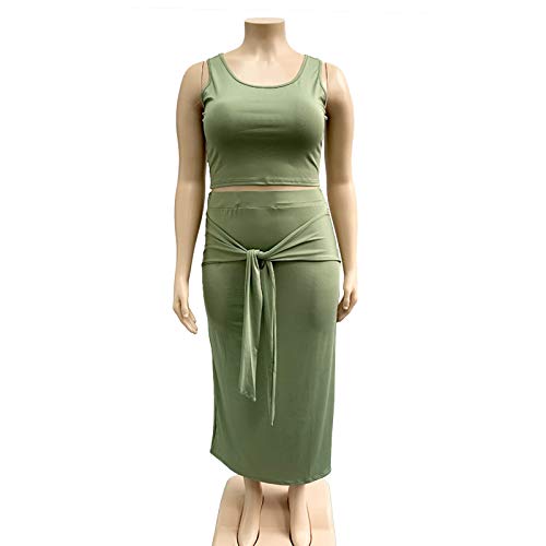 Image of Plus Size Women 2 Piece Outfits Sets Sexy Tracksuit Midi Dress,Sleeveless Tank Top Bodycon Skirts Set Casual Summer