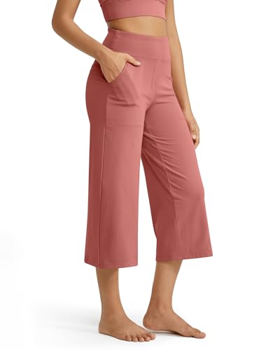 Image of G4Free Capri Pants for Women Wide Leg Yoga Dress Cropped Pants Capri Leggings with Pockets for Casual Summer
