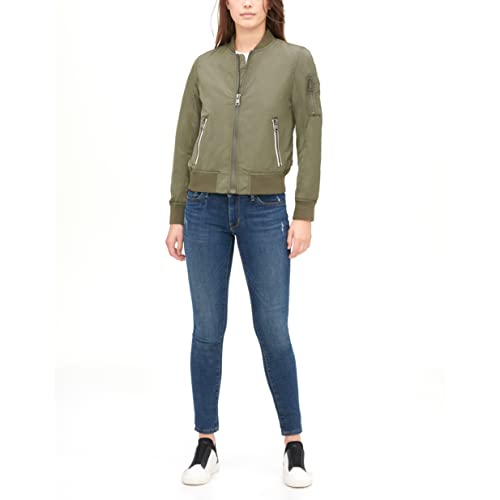 Levi's Women's Poly Bomber Jacket With Contrast Zipper Pockets, Army Green, Small #TOP4