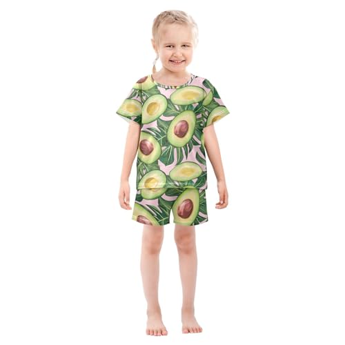 ALAZA Avocado Palm Leaves Fruit Pajamas Set Short Sleeve Cotton Sleepwear Summer Pjs 2 Piece 5-14Y3