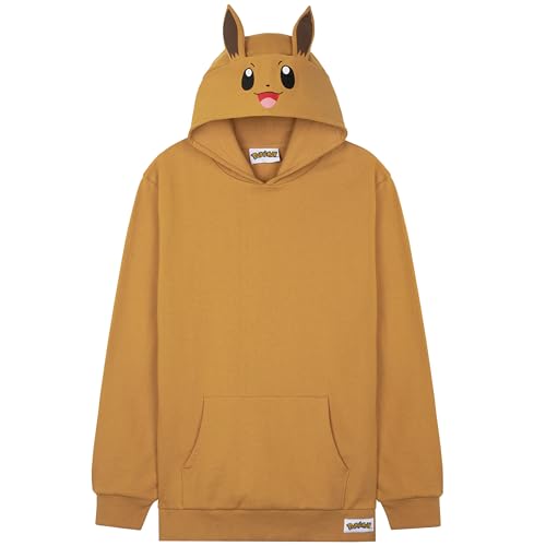 Pokemon Sudadera Niño Niña y Adolescente, Pikachu Sudaderas con Capucha Cómoda, Bolsillo Canguro, Regalos Anime para Niños (7-8 Años, Beige Eevee)
