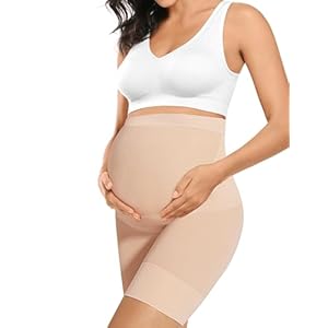 “Baby Bump” Premium Maternity Shapewear, High Waisted Mid-Thigh Pregnancy Underwear Prevent Chaffing Soft Adominal Support