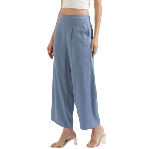 Image of SAADAA Palazzo Pants for Women Half-Elasticated Waistband | Palazzo for Women in Soft Viscose Fabric | Regular Fit with Mid Rise Waist & Deep Pockets | Versatile for Formal & Casual Wear