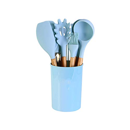 KUAQI Juego de Utensilios de Cocina de Silicona Azul Cover